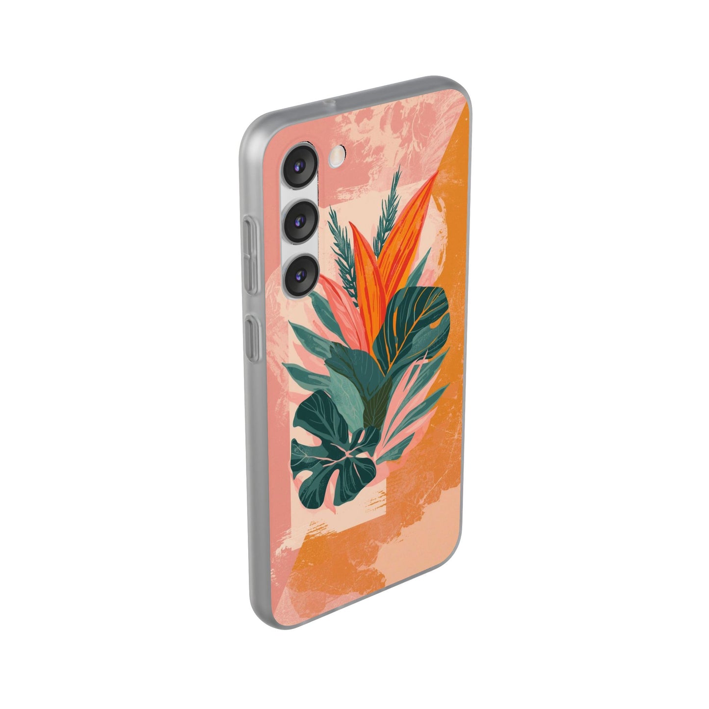 Tropical Botanical Phone Case — Pink & Orange Floral Flexi Case