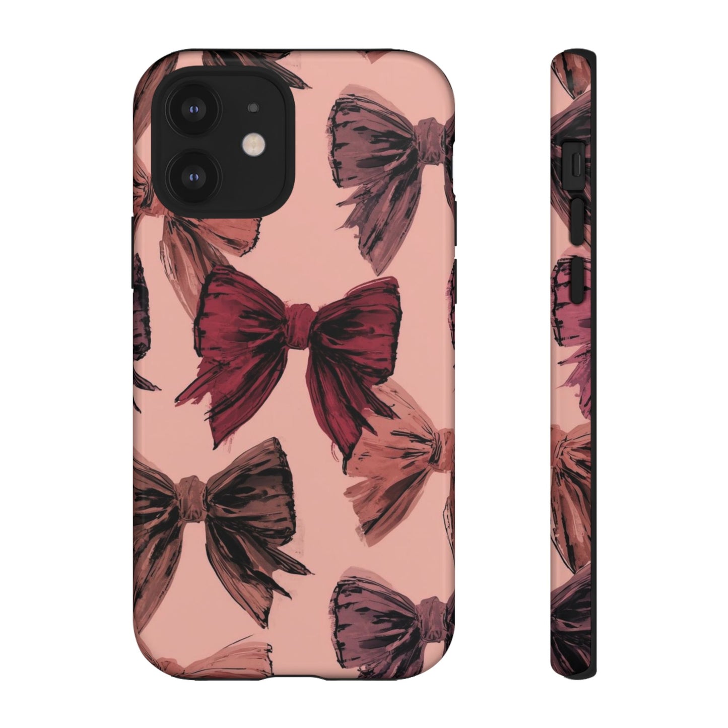 Bow Pattern Tough Phone Case — Pink Watercolor Bows Protective iPhone Cover