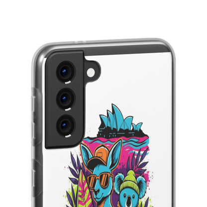 Kangaroo & Koala Surf Phone Case — Neon Aussie Beach Vibes Flexible Case