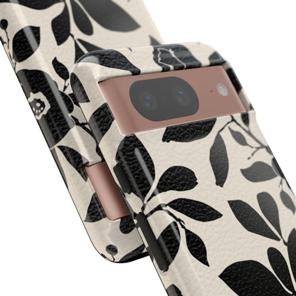 Black Floral Pattern Phone Case — Monochrome Botanical Tough Case