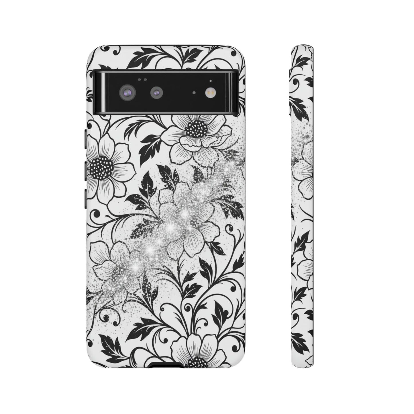 Floral Lace Phone Case — Black & White Vintage Flower Protective Case