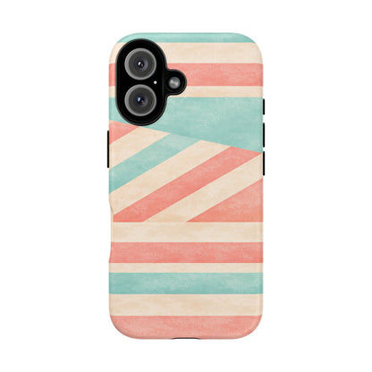 Pastel Stripes Tough Phone Case – Retro Coral & Teal Protective Cover