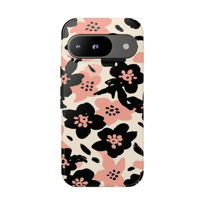Floral Phone Case — Pink & Black Retro Blossom Protective Cover