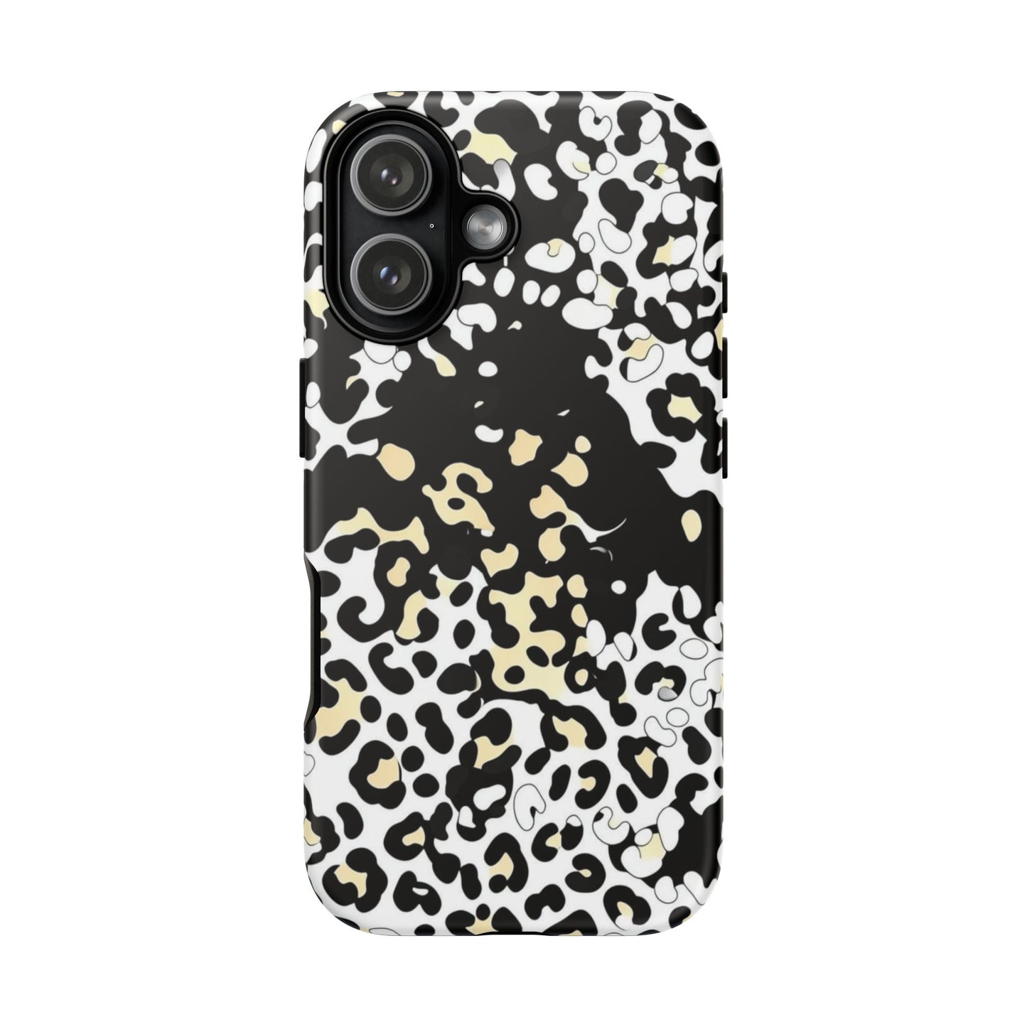 Leopard Splash Tough Phone Case — Black & Cream Animal Print Protective Cover