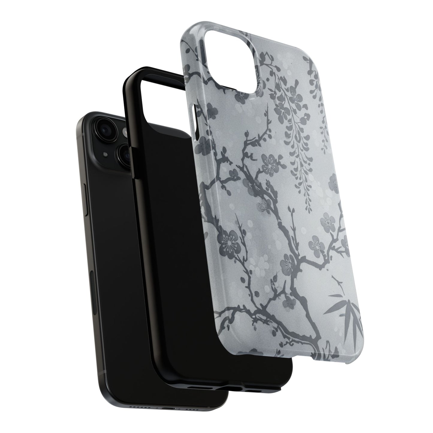 Tough Phone Case — Gray Cherry Blossom Ink Floral Design