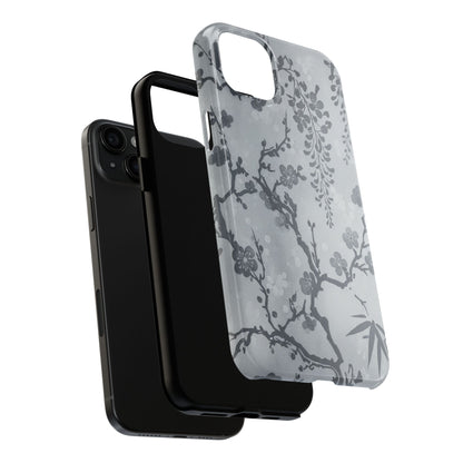 Tough Phone Case — Gray Cherry Blossom Ink Floral Design
