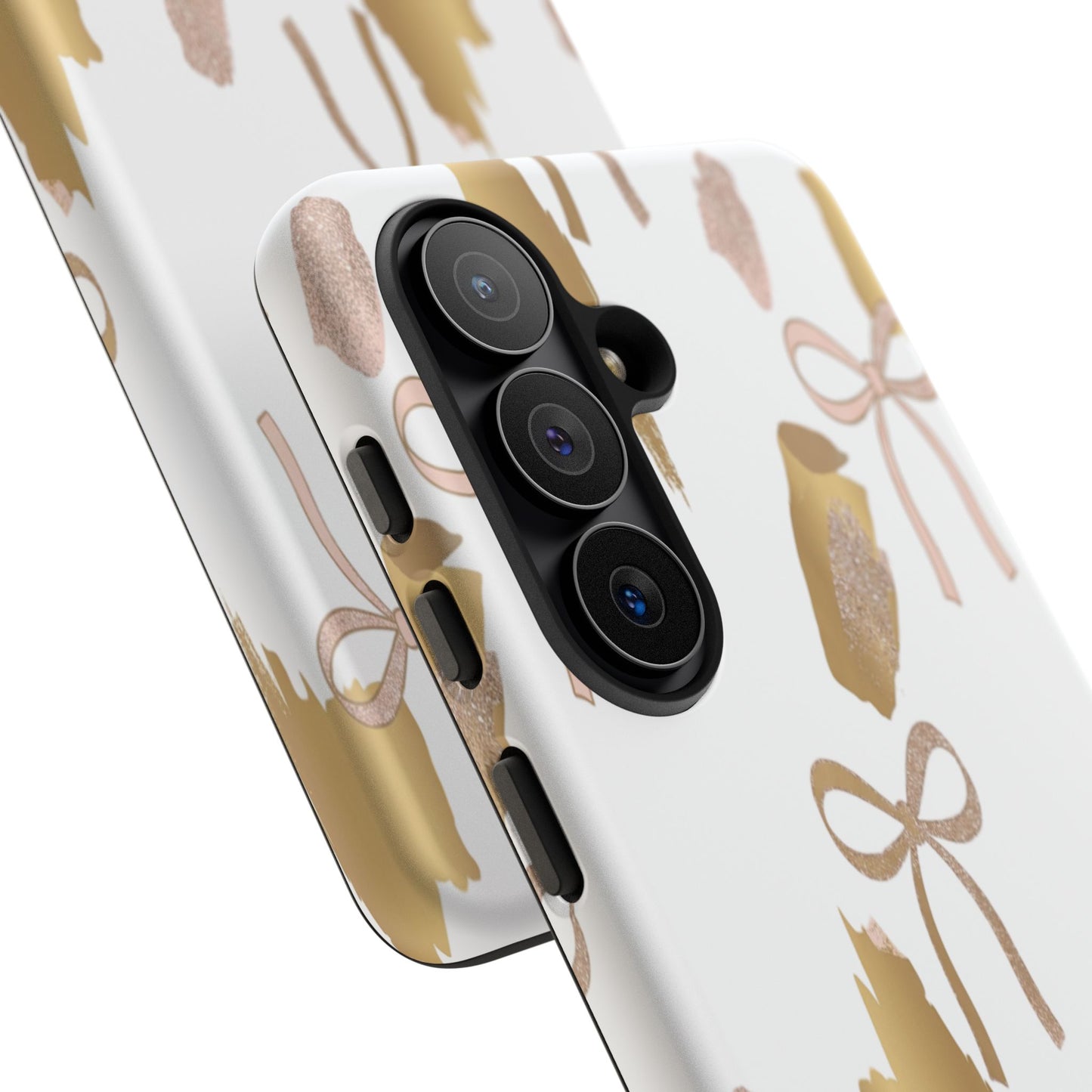 Phone Case — Gold Brushstroke & Blush Bow Pattern