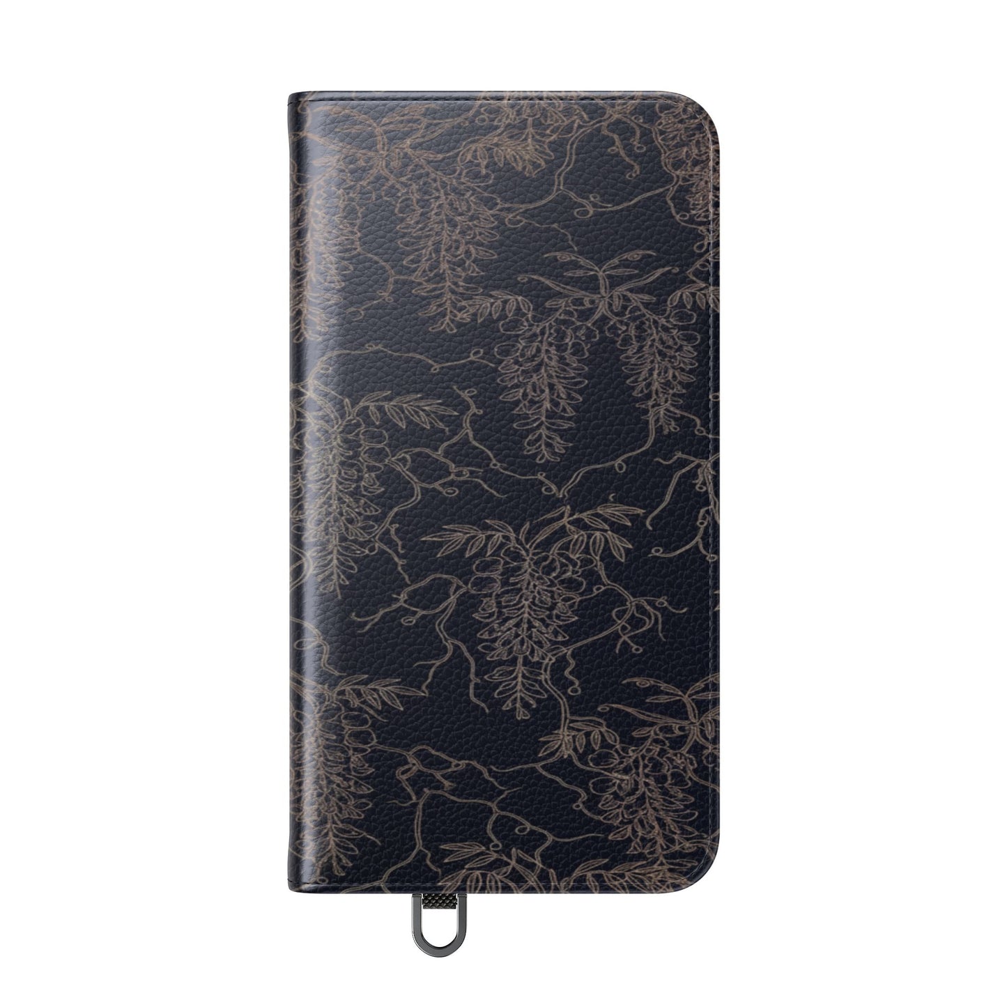 Botanical Noir Flip Phone Case — Dark Floral Wallet Cover with Card Slots