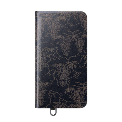 Botanical Noir Flip Phone Case — Dark Floral Wallet Cover with Card Slots