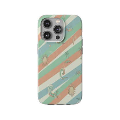Beach Vibes Phone Case — Retro Pastel Surf & Palm Protective Flexi Case