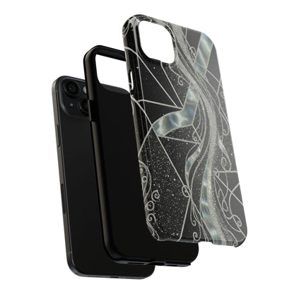 Geometry Tough Phone Case — Iridescent Ribbon on Black Celestial Background