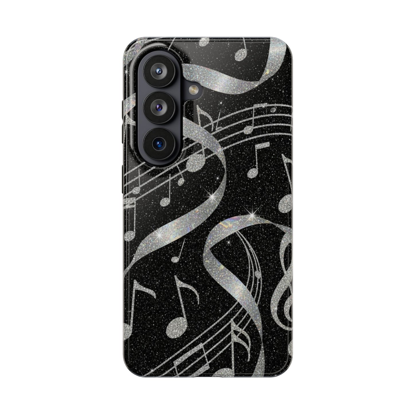 Musical Notes Tough Phone Case – Glitter Black Musician Phone Cover