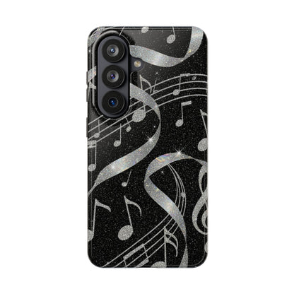 Musical Notes Tough Phone Case – Glitter Black Musician Phone Cover