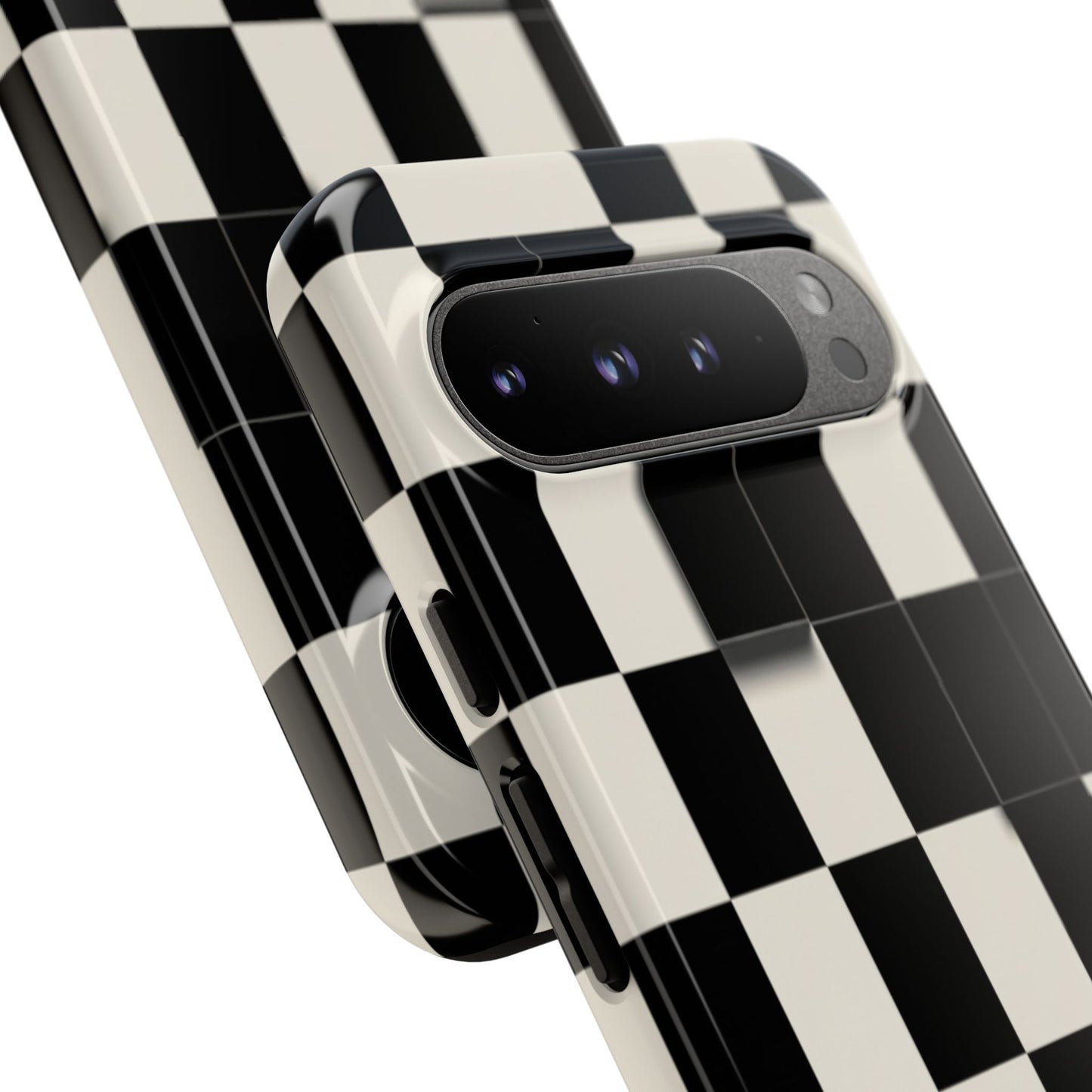 Checkerboard Tough Phone Case — Classic Black & Cream Grid Protective Cover
