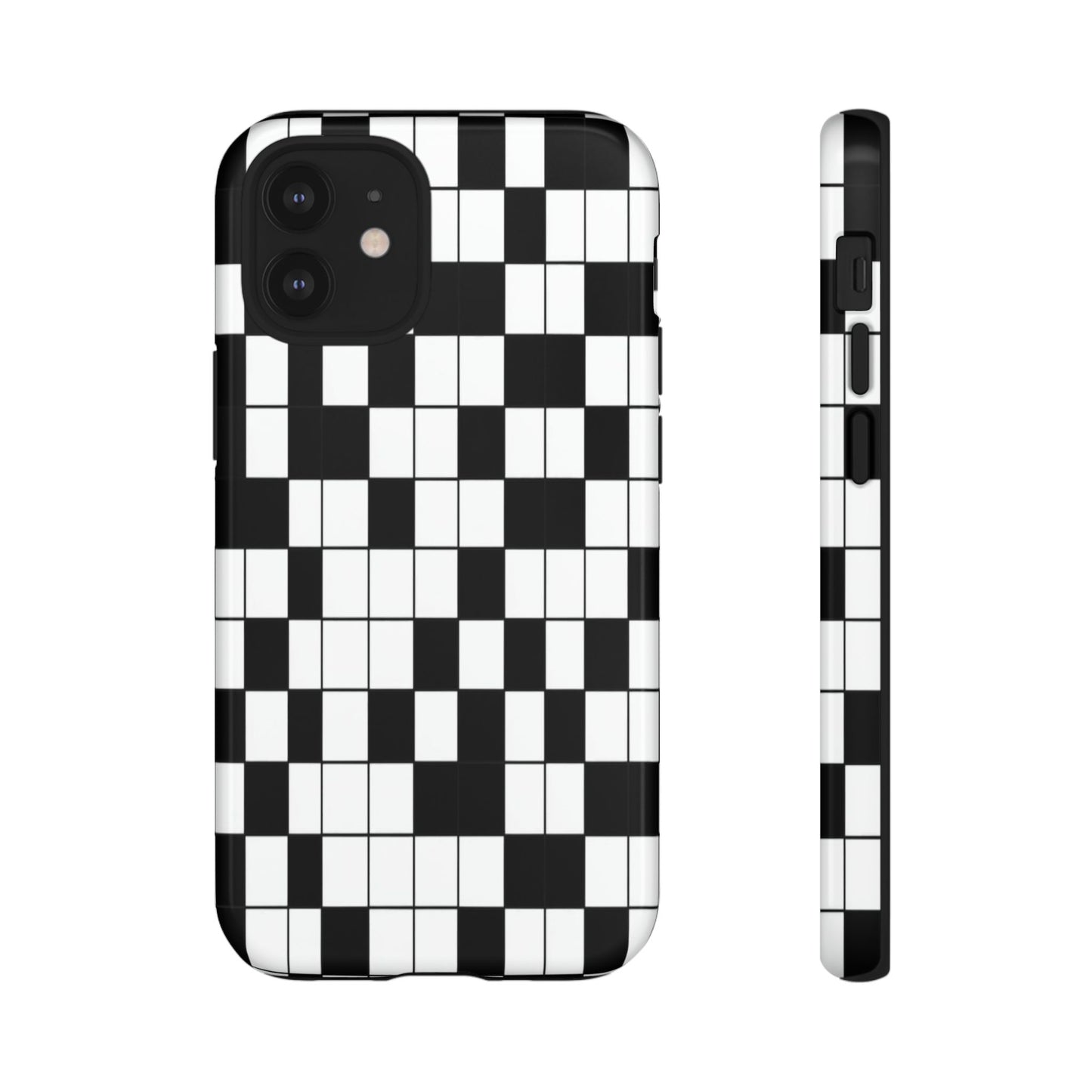 Crossword Grid Phone Case — Black & White Puzzle Pattern Tough Phone Cover