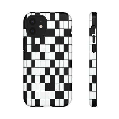 Crossword Grid Phone Case — Black & White Puzzle Pattern Tough Phone Cover