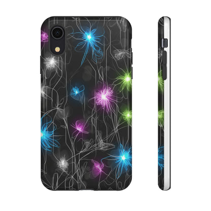 Neon Floral Tough Phone Case — Glow Flower Protective iPhone Cover