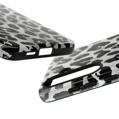 Leopard Print Tough Phone Case – Black & White Animal Pattern Protective Cover