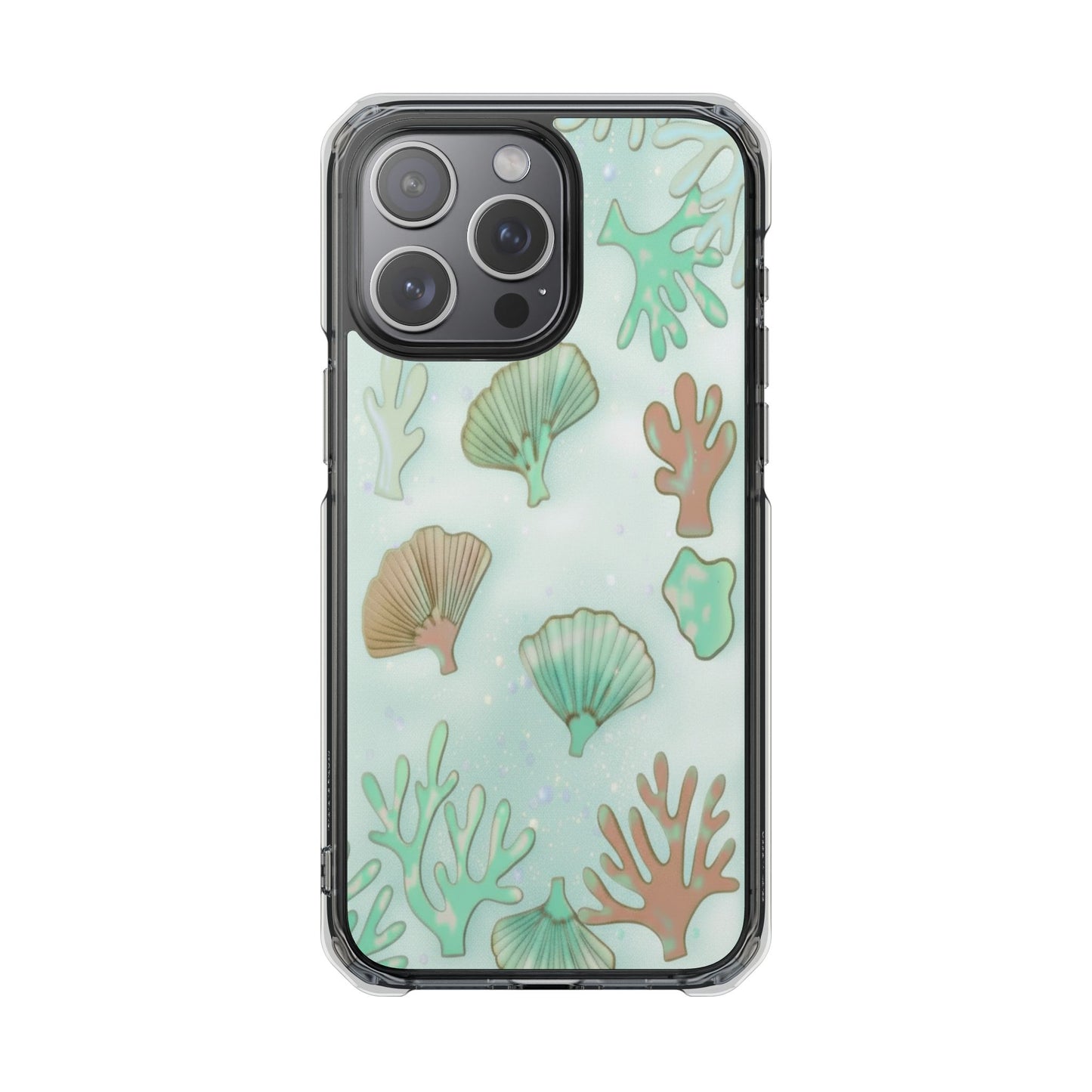 Clear Magnetic Phone Case — Seashell & Coral Beach Design