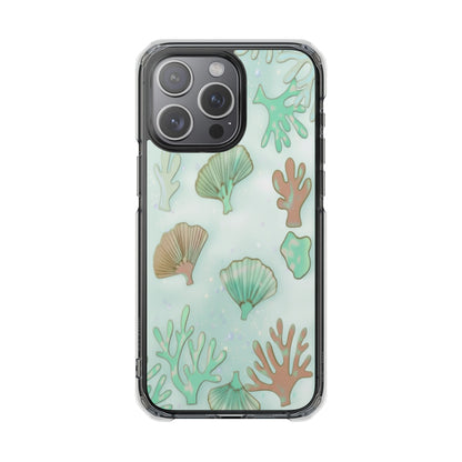 Clear Magnetic Phone Case — Seashell & Coral Beach Design