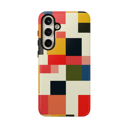 Abstract Color Block Tough Phone Case — Retro Geometric Protective Cover