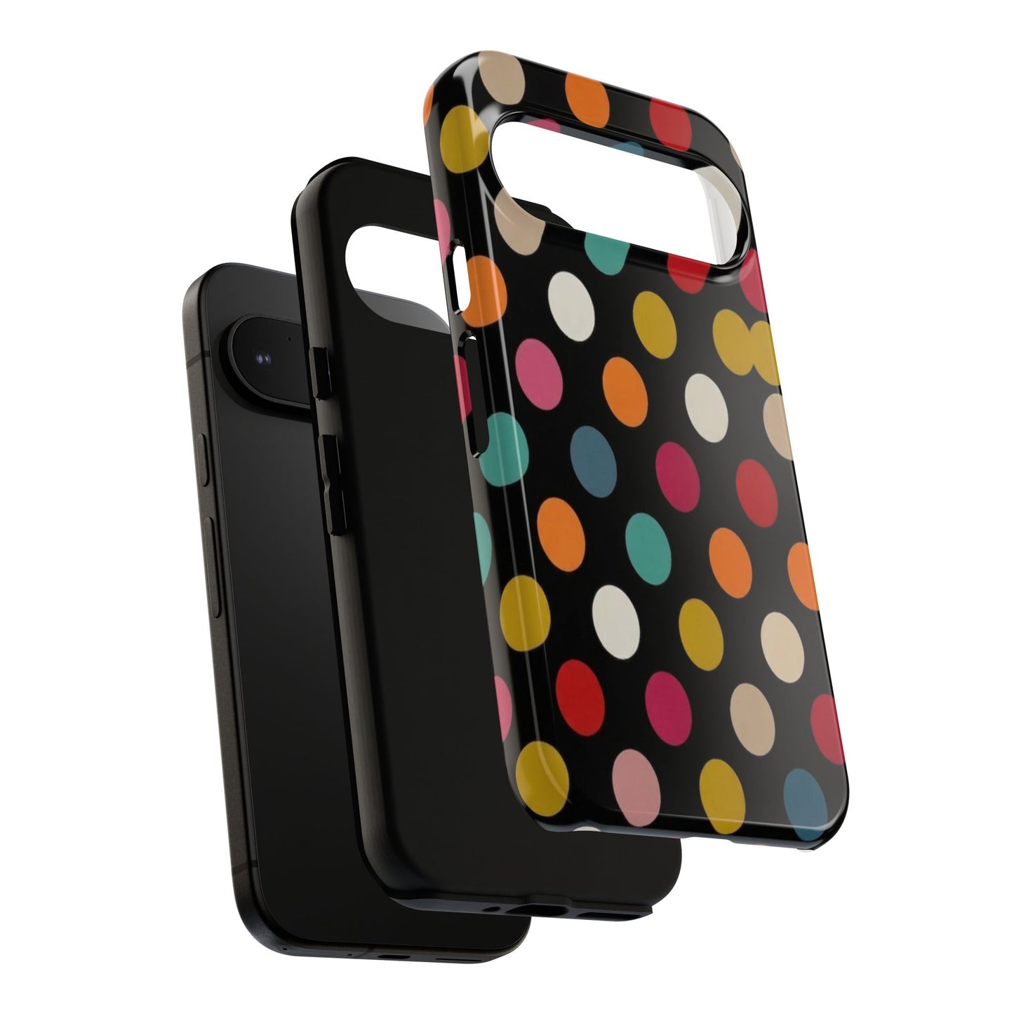 Polka Dot Tough Phone Case – Colorful Retro Dots on Black