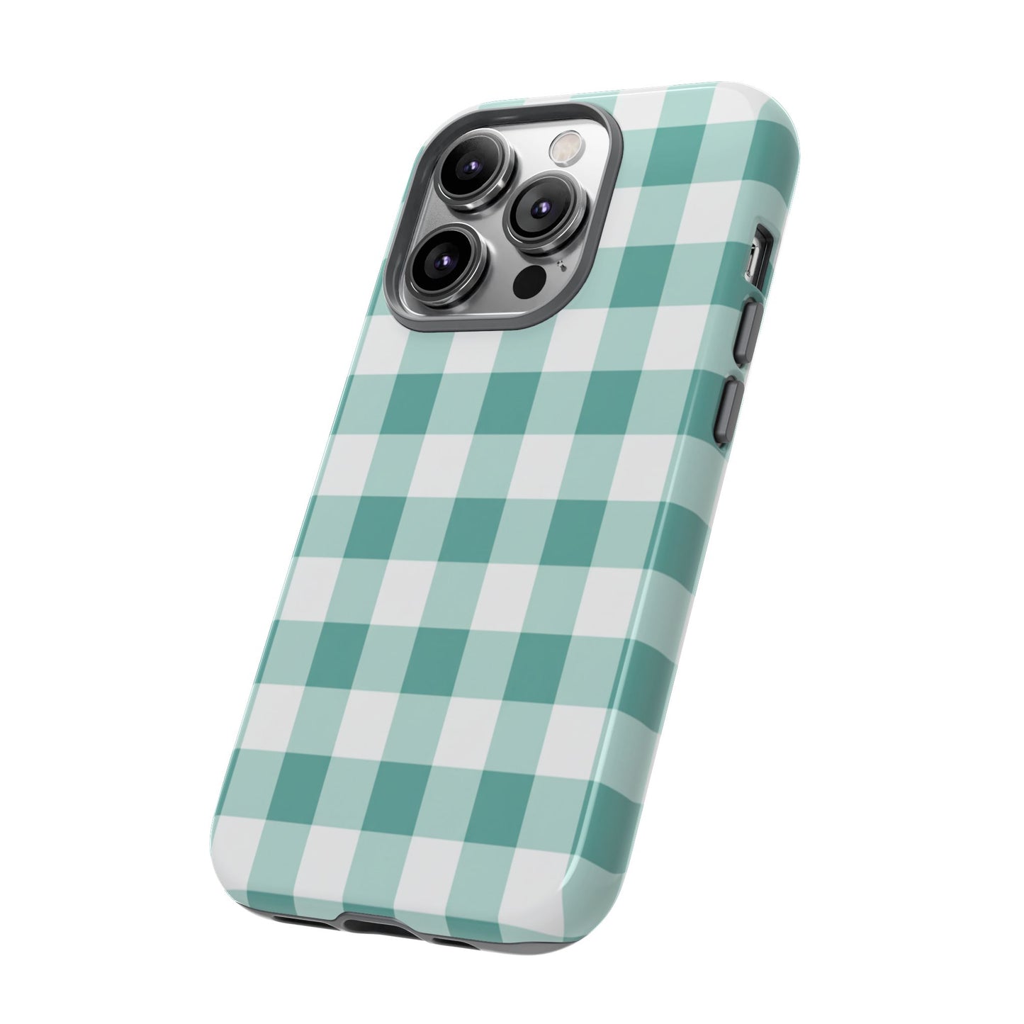 Mint Green Buffalo Check Tough Phone Case — Durable Plaid Protective Cover