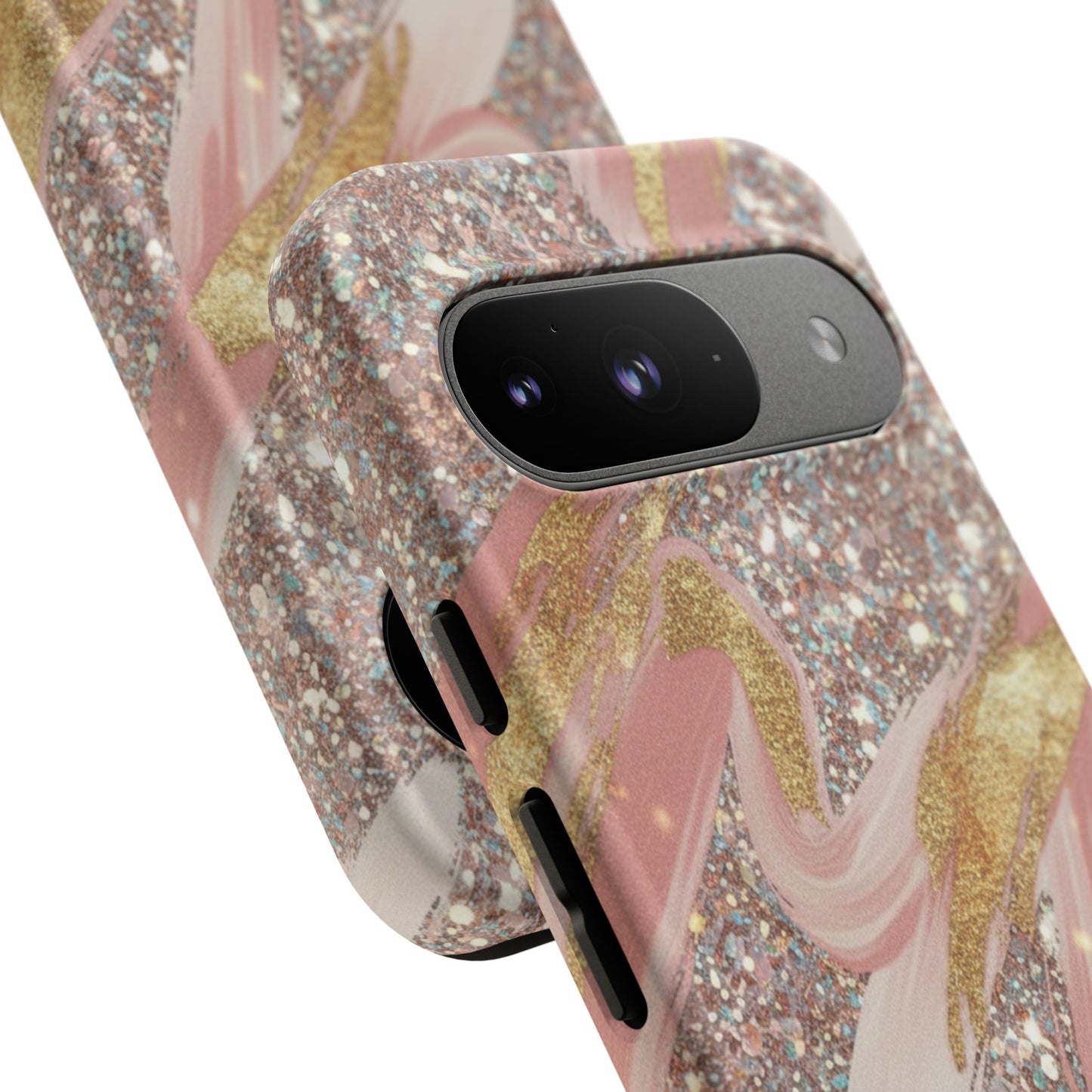 Glitter Blush Marble Phone Case — Pink Gold Swirl Tough Case