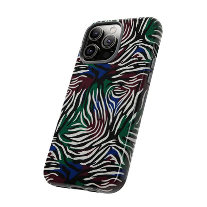 Zebra Camo Tough Phone Case – Green & Blue Animal Print Protective Cover