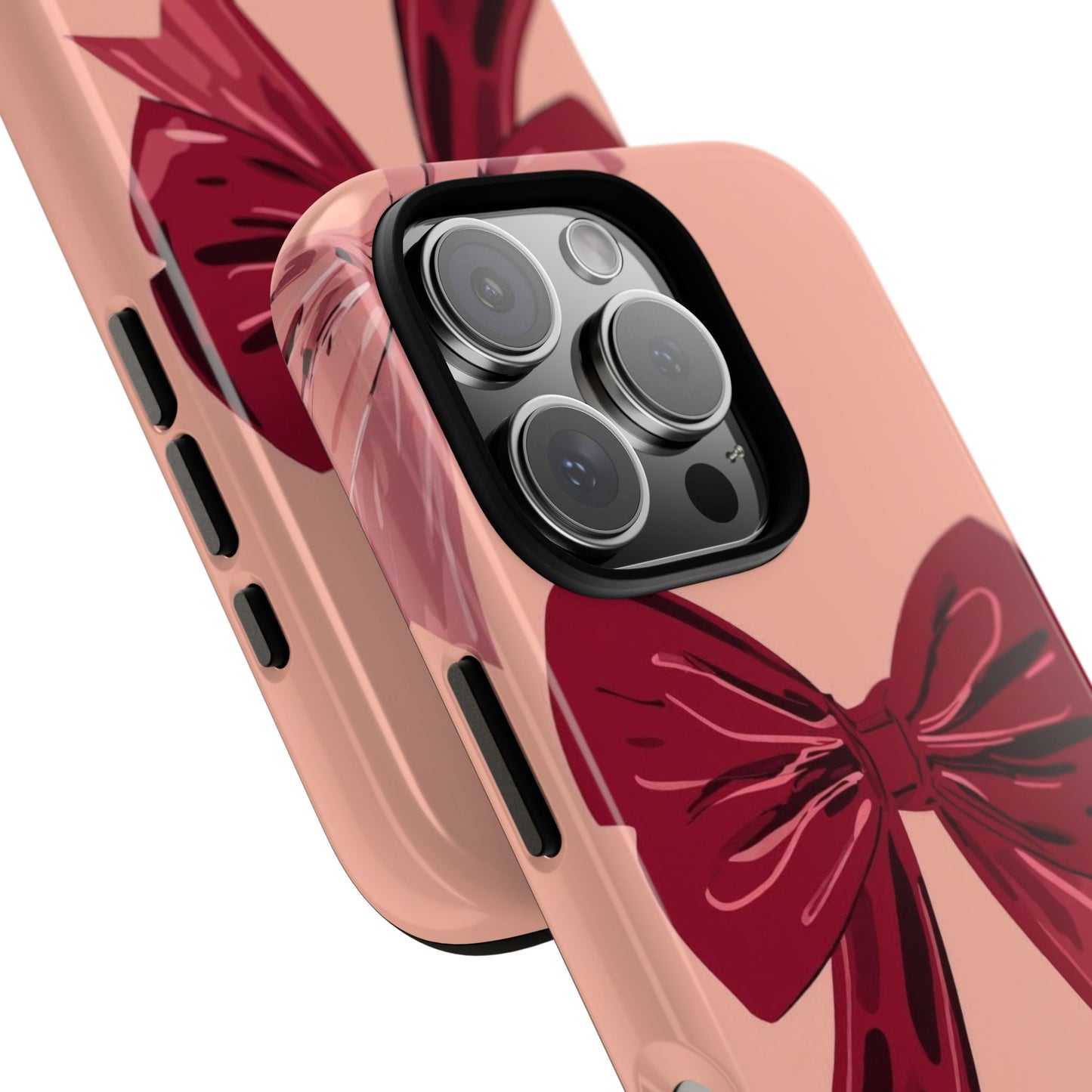 Bow Pattern Tough Phone Case — Pink, Red & Black Decorative Bows