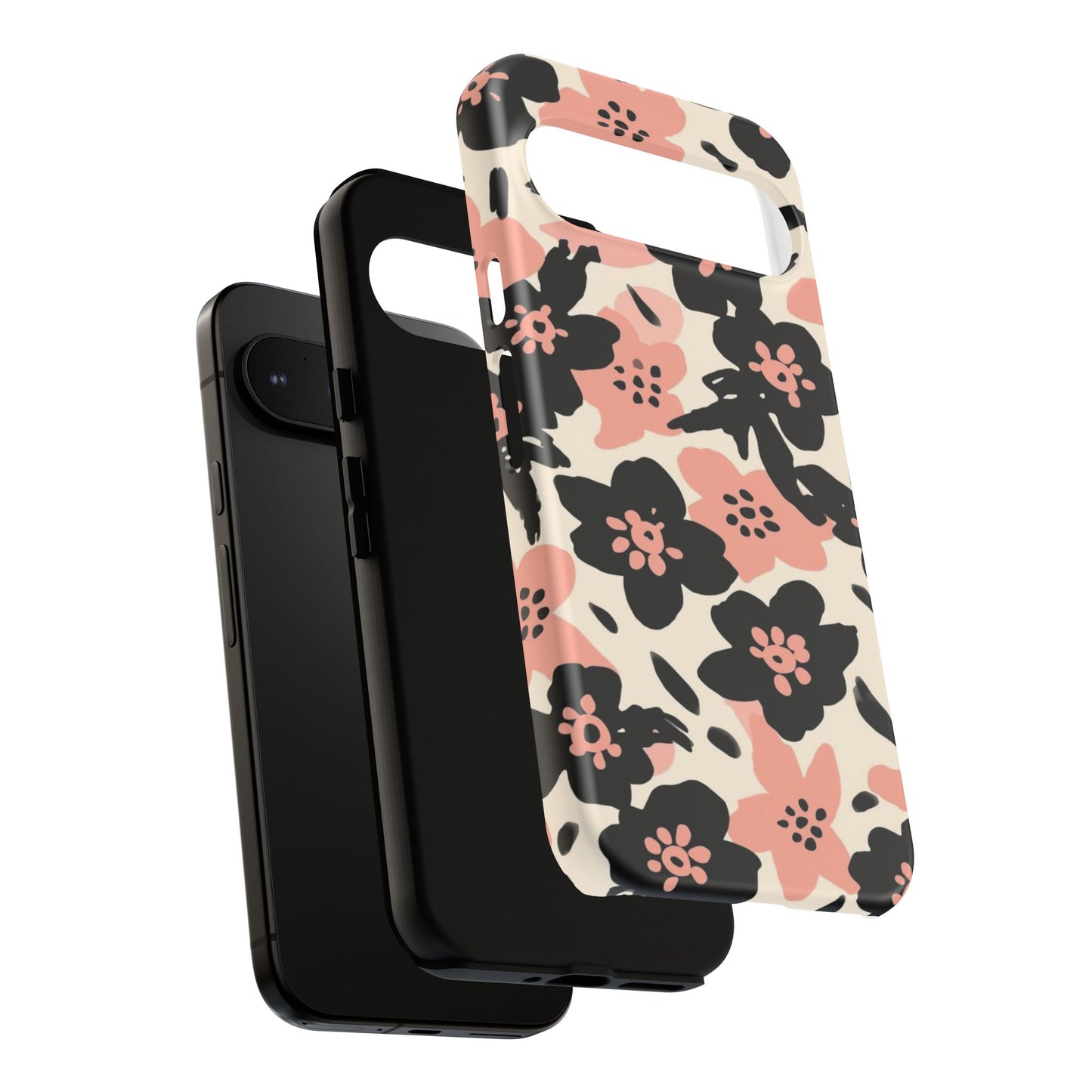 Floral Phone Case — Pink & Black Retro Blossom Protective Cover