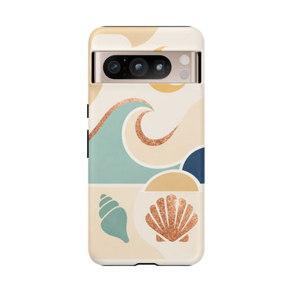 Sea Breeze Tough Phone Case — Retro Waves & Shells Design