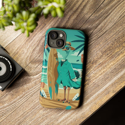 Phone Case — Retro Dressed Seagull Surfing Beach Illustration