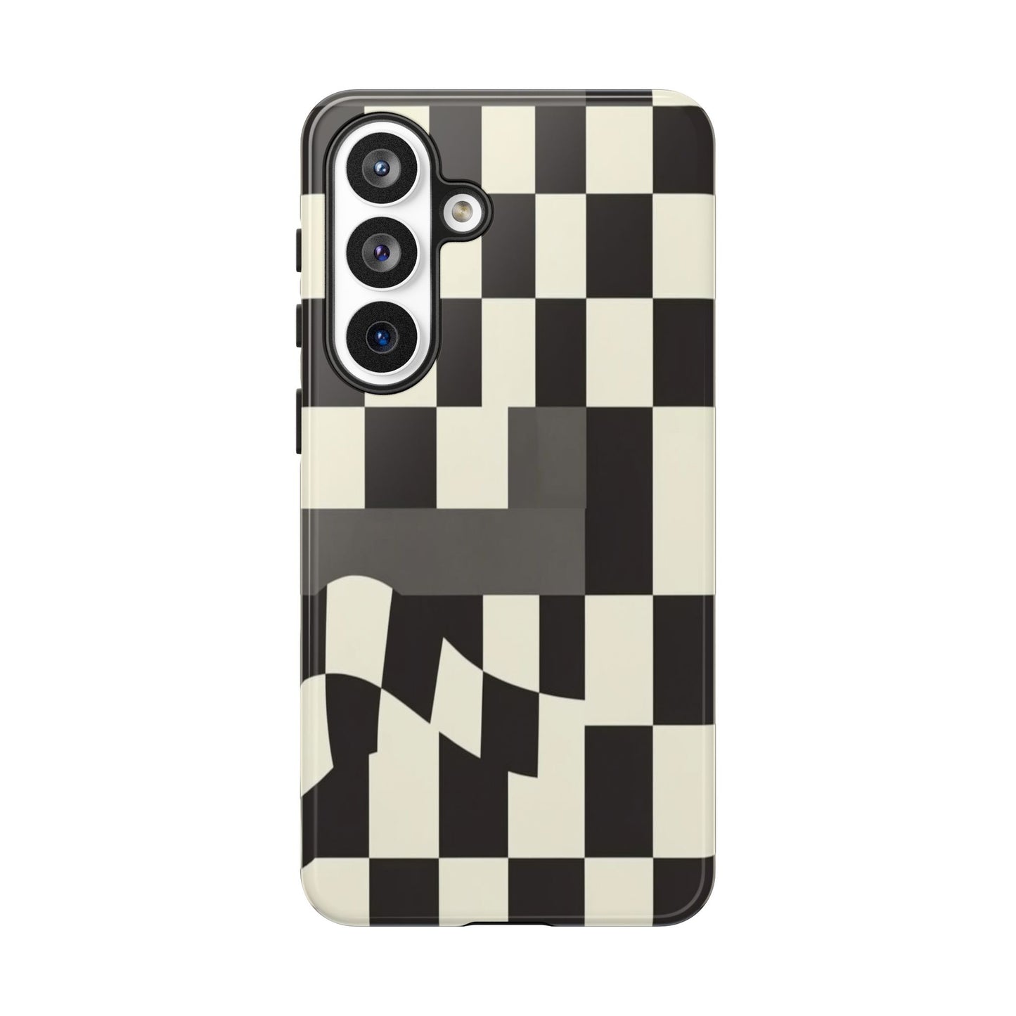 Checkerboard Wave Phone Case — Black & Cream Graphic Tough Case