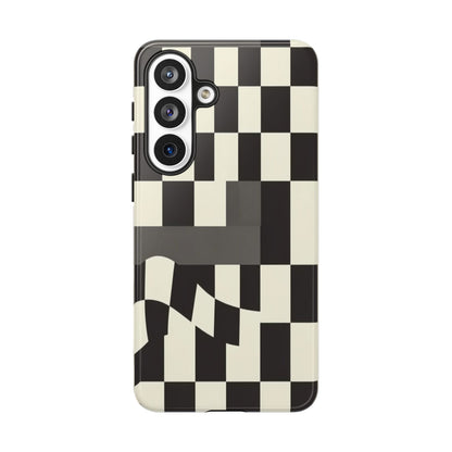 Checkerboard Wave Phone Case — Black & Cream Graphic Tough Case