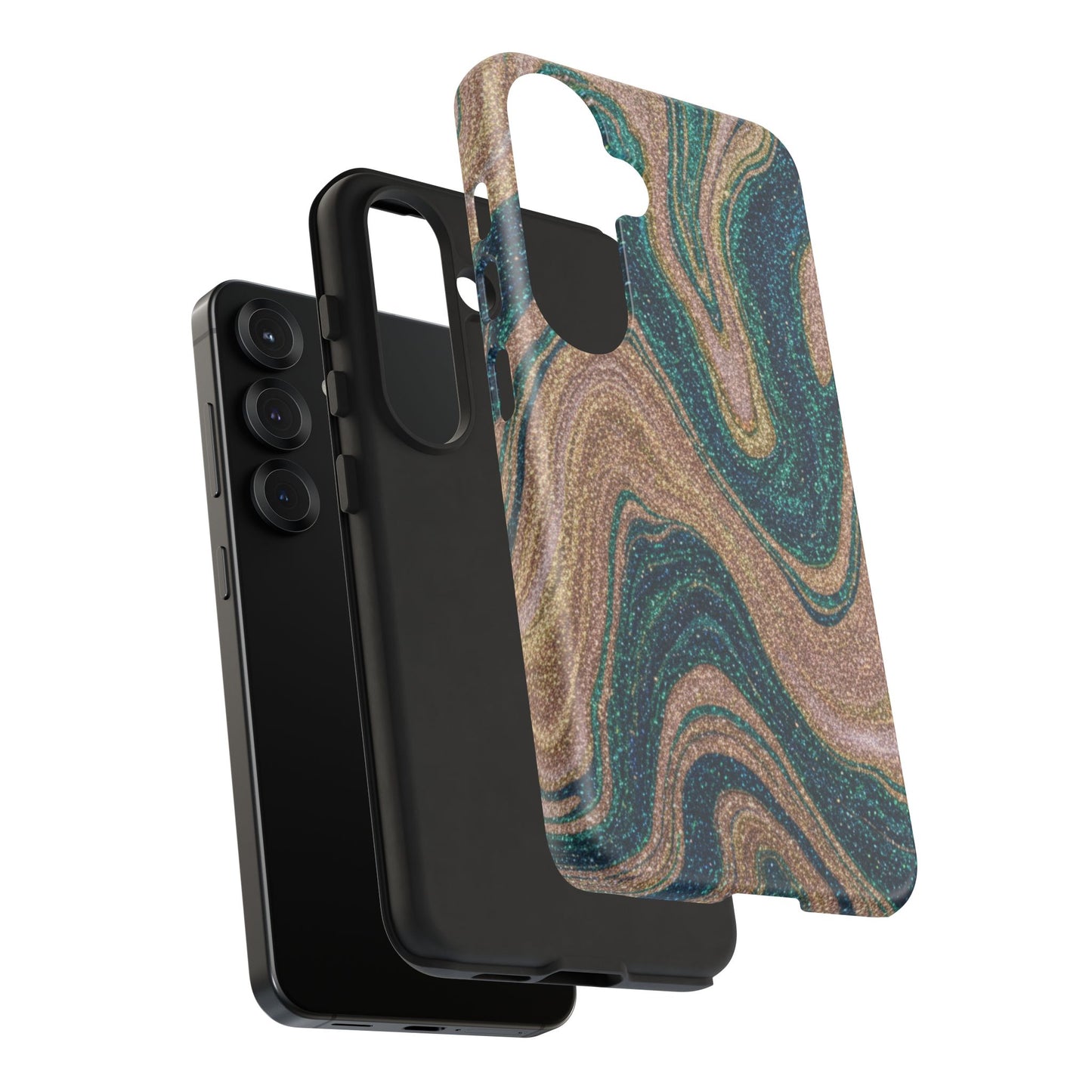 Marbled Teal & Gold Phone Case — Glitter Swirl Tough Case
