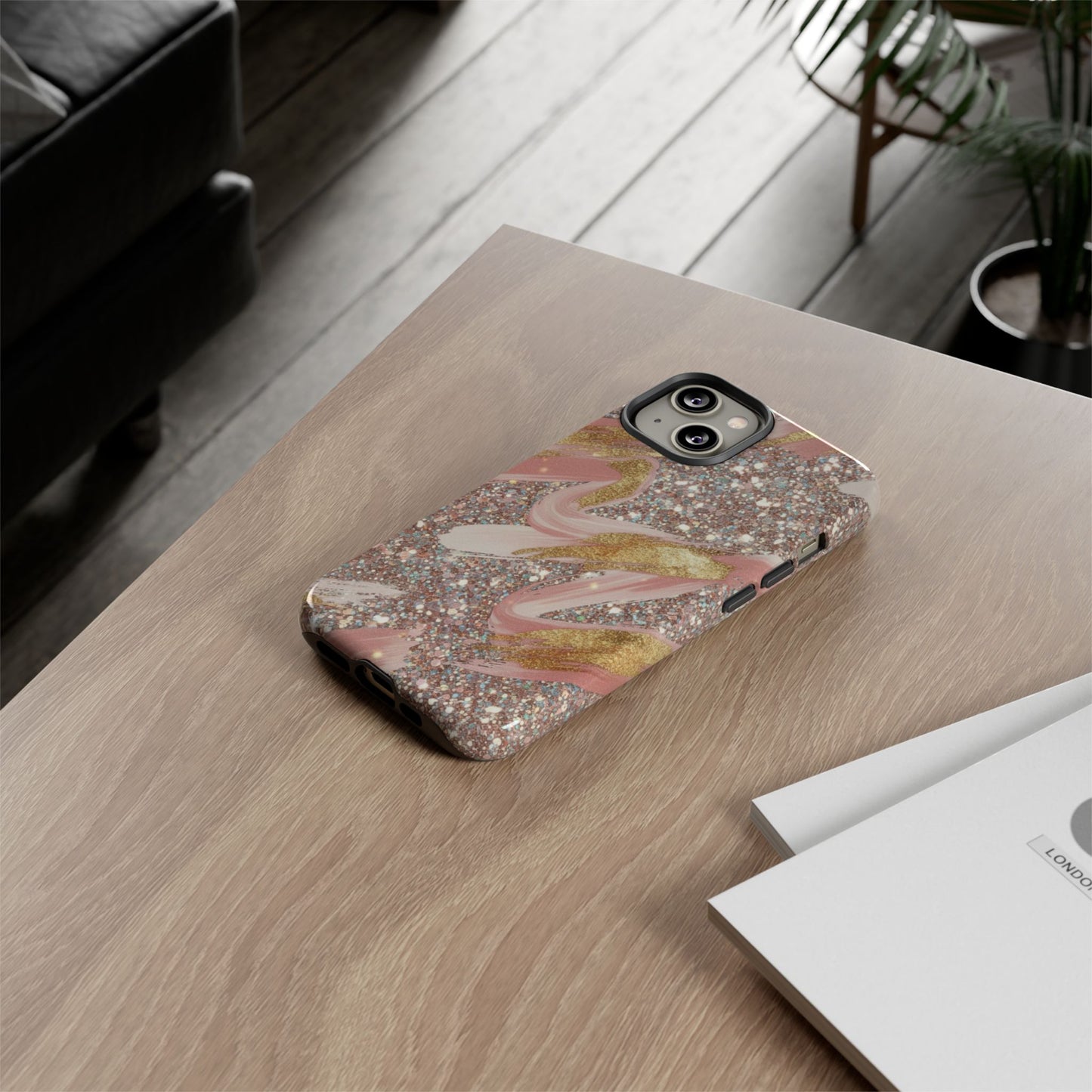 Glitter Blush Marble Phone Case — Pink Gold Swirl Tough Case