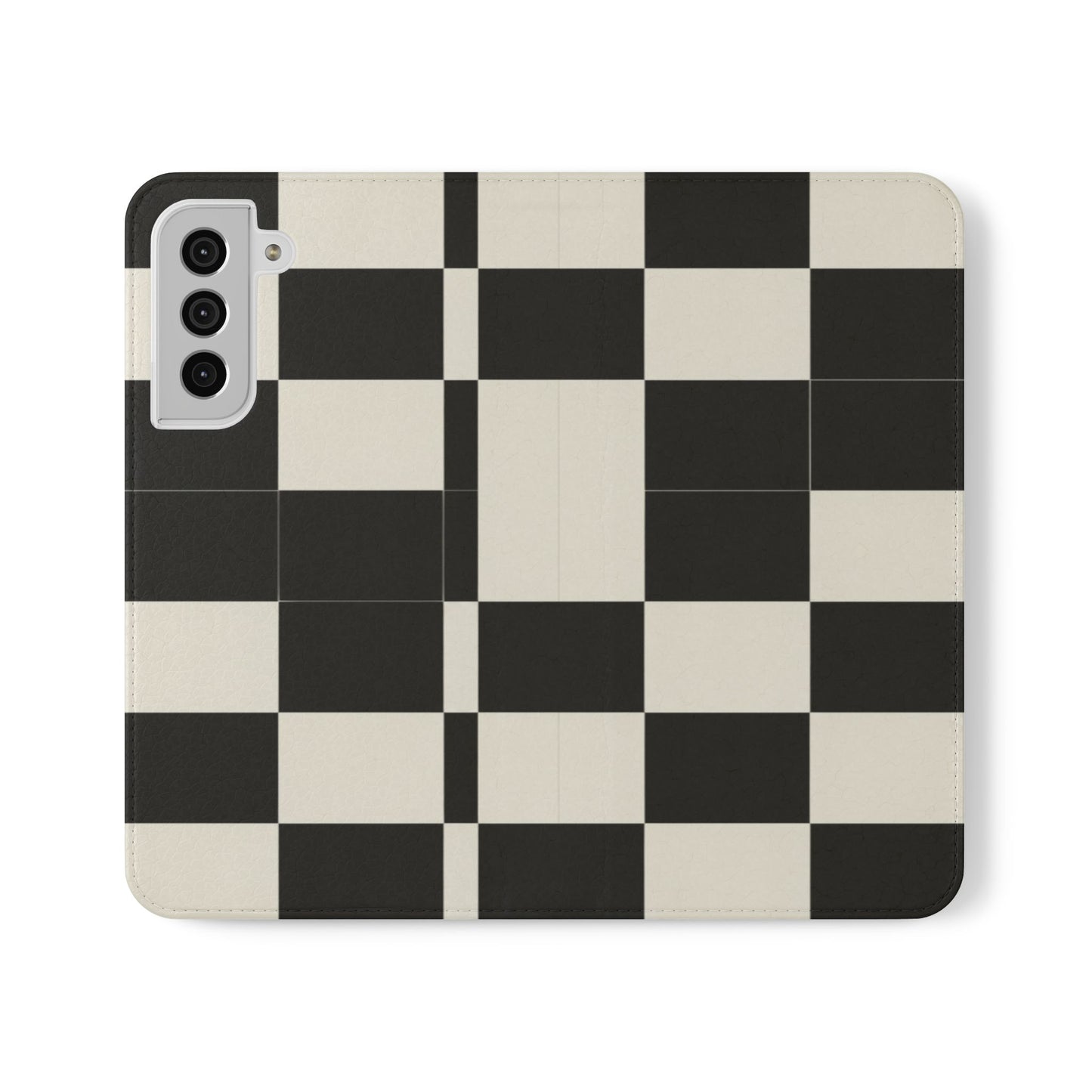 Checkered Flip Phone Case – Black & Cream Retro Grid Wallet Case