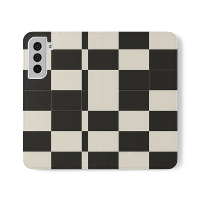 Checkered Flip Phone Case – Black & Cream Retro Grid Wallet Case
