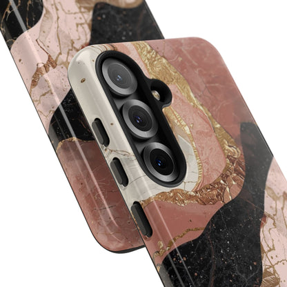 Marbled Rose Gold Phone Case — Abstract Pink & Black Protective Tough Case