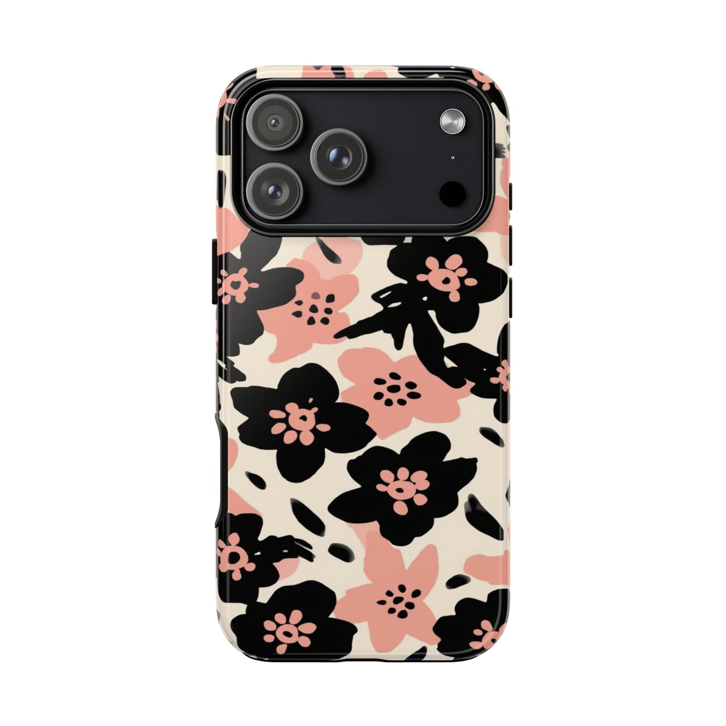 Floral Phone Case — Pink & Black Retro Blossom Protective Cover