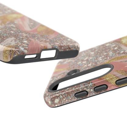 Glitter Blush Marble Phone Case — Pink Gold Swirl Tough Case