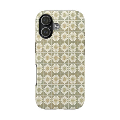 Daisy Tile Tough Phone Case — Retro Floral Protective Phone Cover