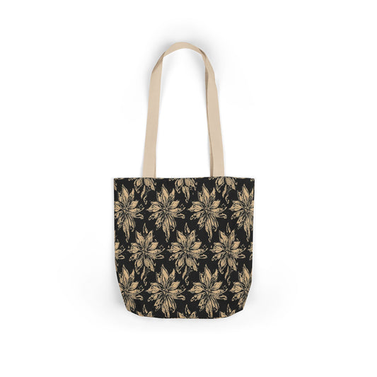 Floral Mandala Canvas Tote — Black & Gold Patterned Shopping Bag
