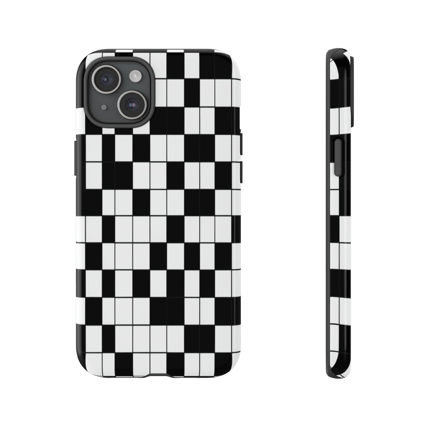 Crossword Grid Phone Case — Black & White Puzzle Pattern Tough Phone Cover