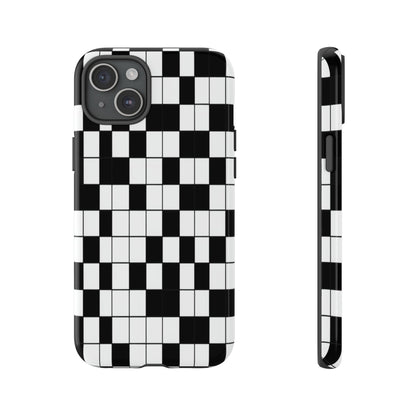 Crossword Grid Phone Case — Black & White Puzzle Pattern Tough Phone Cover