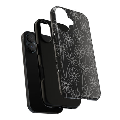 Floral Doodle Tough Phone Case — Black & Gray Daisy Pattern