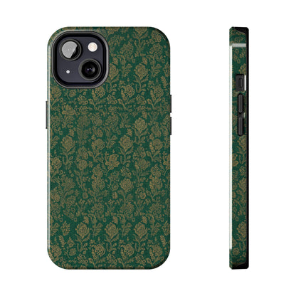 Vintage Floral Tough Phone Case — Green Damask Protective Cover