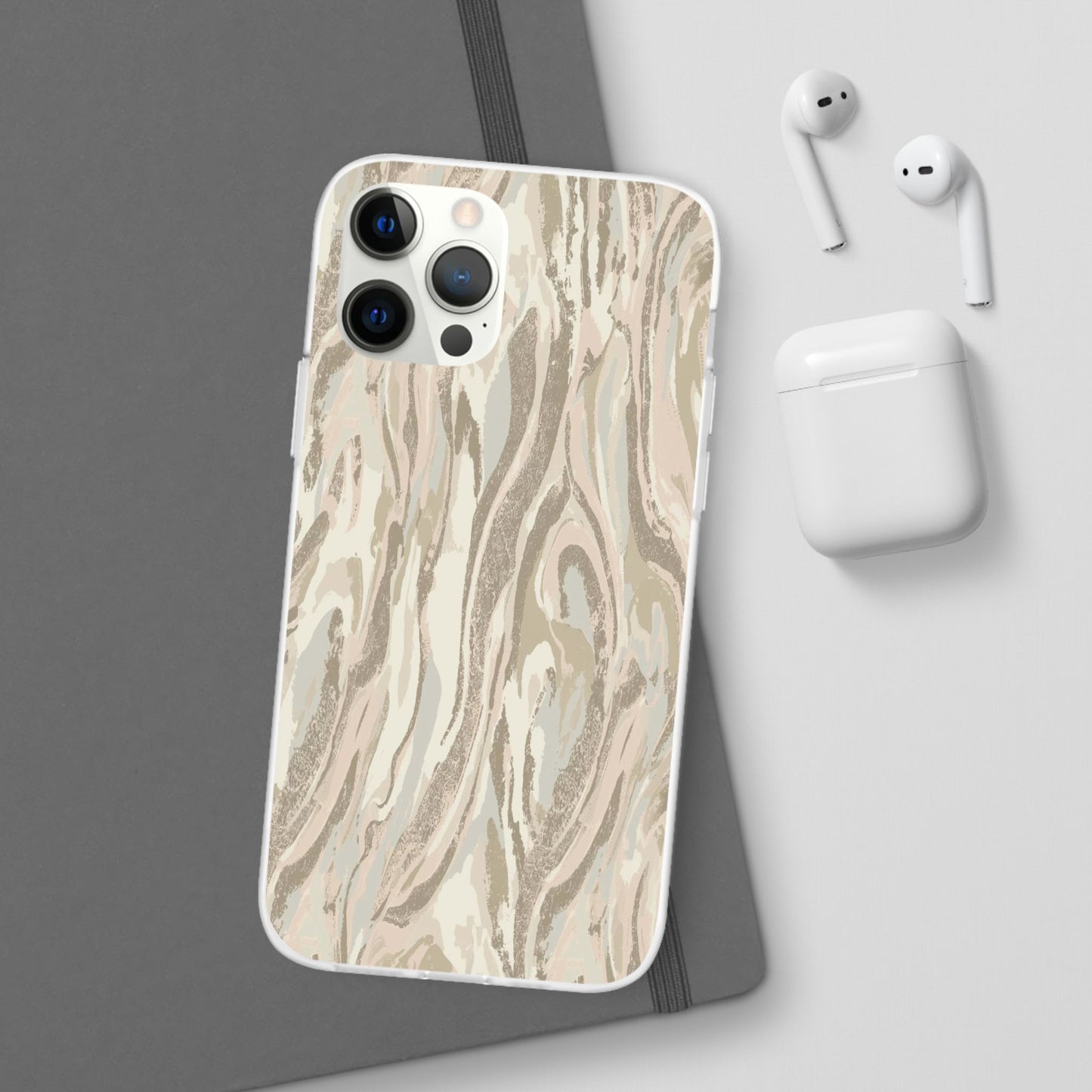 Neutral Marble Swirl Flexi Phone Case — Beige Abstract Protective Cover