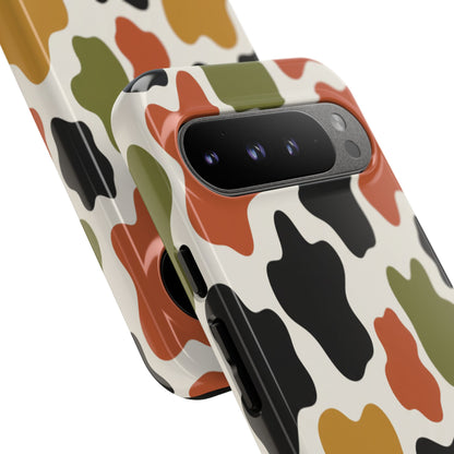 Camouflage Pattern Tough Phone Case – Retro Olive, Rust & Mustard Protective Cover